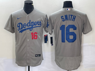 Men's Los Angeles Dodgers #16 Will Smith Number Grey Stitched Flex Base Nike Jersey