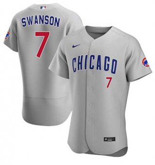 Men's Chicago Cubs #7 Dansby Swanson Gray Flex Base Stitched Baseball Jersey