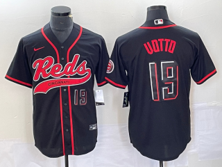 Men's Cincinnati Reds #19 Joey Votto Number Black 2023 City Connect Cool Base Stitched Jersey