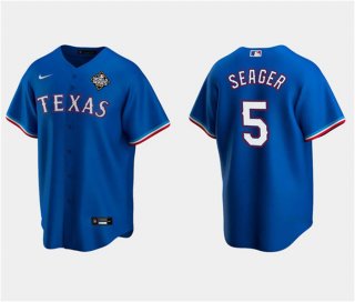 Men's Texas Rangers #5 Corey Seager Royal 2023 World Series Stitched Baseball Jersey