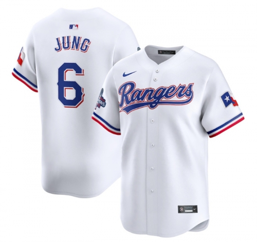 Men's Texas Rangers #6 Josh Jung White 2023 World Series Champions Stitched Baseball Jersey