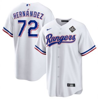 Men's Texas Rangers #72 Jonathan Hernández White 2023 World Series Stitched Baseball Jersey