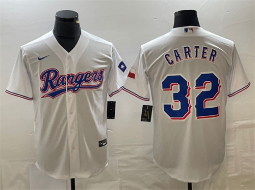 Men's Texas Rangers #32 Evan Carter White With Patch Cool Base Stitched Baseball Jersey