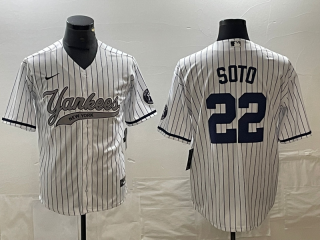 Men's New York Yankees #22 Juan Soto White With Patch Cool Base Stitched Baseball Jersey