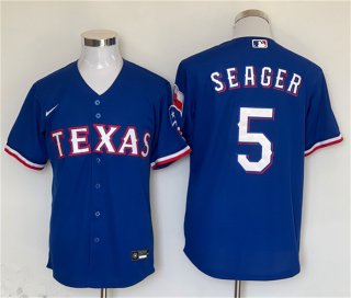 Men's Texas Rangers #5 Corey Seager Royal With Patch Cool Base Stitched Baseball Jersey