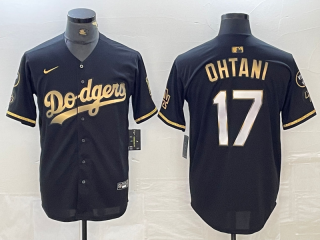 Men's Los Angeles Dodgers #17 Shohei Ohtani Black Gold Stitched Cool Base Nike Jerseys