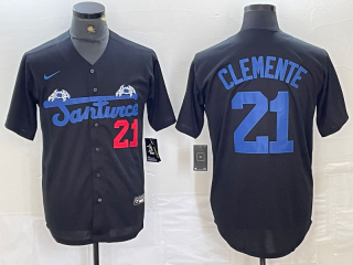 Men's Santurce Crabbers #21 Roberto Clemente Black Cool Base Stitched Baseball Jersey