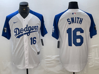 Men's Los Angeles Dodgers #16 Will Smith Number White Blue Fashion Stitched Cool Base Limited Jerseys