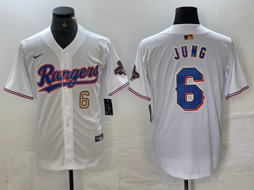 Men's Texas Rangers #6 Josh Jung Number White 2023 World Series Champions Cool Base Jerseys