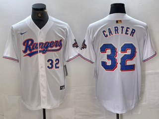 Men's Texas Rangers #32 Evan Carter Number White 2023 World Series Champions Cool Base Jerseys