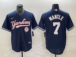 Men's New York Yankees #7 Mickey Mantle Navy With Patch Cool Base Stitched Baseball Jersey