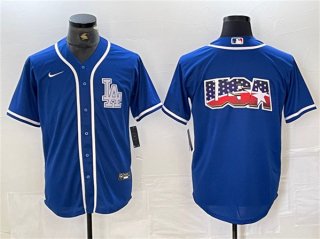 Men's Los Angeles Dodgers Team Big Logo Blue Cool Base Stitched Baseball Jersey