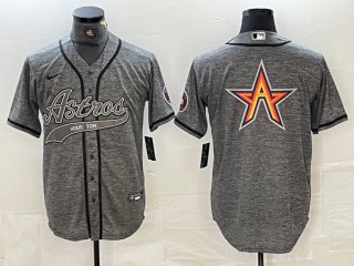 Men's Houston Astros Gray Team Big Logo With Patch Cool Base Stitched Baseball Jersey