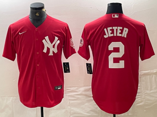 Men's New York Yankees #2 Derek Jeter Red Fashion Cool Base Jersey