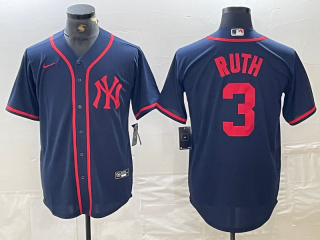 Men's New York Yankees #3 Babe Ruth Navy Red Fashion Cool Base Jersey