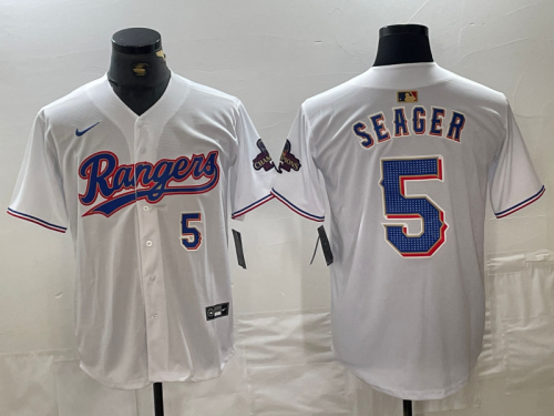 Men's Texas Rangers #5 Corey Seager Number White 2024 Gold Collection Limited Cool Base Jersey