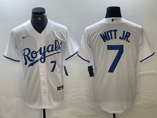 Men's Kansas City Royals #7 Bobby Witt Jr Number White Cool Base Stitched MLB Jersey