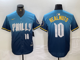 Men's Philadelphia Phillies #10 JT Realmuto Number Blue 2024 City Connect Limited Stitched Jersey