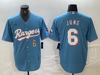 Men's Texas Rangers #6 Josh Jung Number Light Blue Team Logo Cool Base Jersey