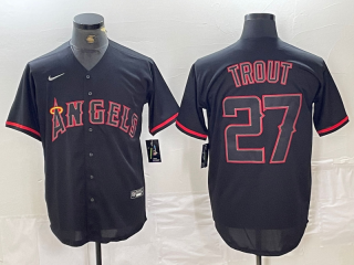 Men's Los Angeles Angels #27 Mike Trout Lights Out Black Fashion Cool base Nike Jersey