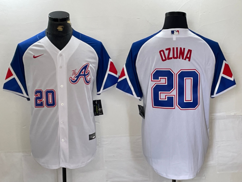 Men's Atlanta Braves #20 Marcell Ozuna Number White 2023 City Connect Flex Base Stitched Jersey