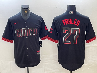 Men's Cincinnati Reds #27 Jake Fraley Black 2023 City Connect Cool Base Stitched Jersey