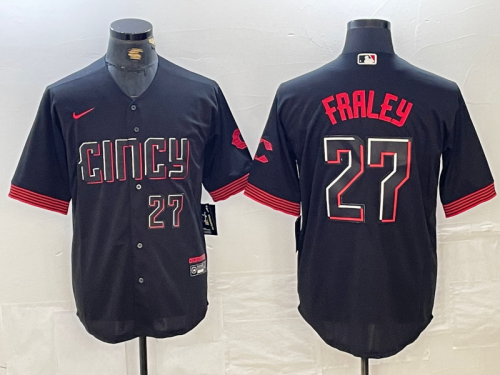 Men's Cincinnati Reds #27 Jake Fraley Number Black 2023 City Connect Cool Base Stitched Jersey