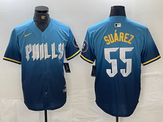 Men's Philadelphia Phillies #55 Ranger Suarez Blue 2024 City Cool Base Jersey