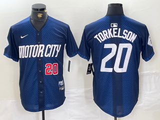 Men's Detroit Tigers #20 Spencer Torkelson Number 2024 Navy City Connect Cool Base Limited Stitched Jersey