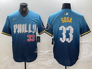 Men's Philadelphia Phillies #33 Edmundo Sosa Blue 2024 City Connect Limited Stitched Jerseys