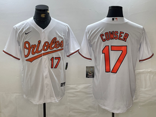 Men's Baltimore Orioles #17 Colton Cowser Number White Cool Base Stitched Jersey