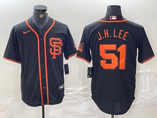 Men's San Francisco Giants #51 Jung Hoo Lee Black With SF Stitched Cool Base Nike Jersey