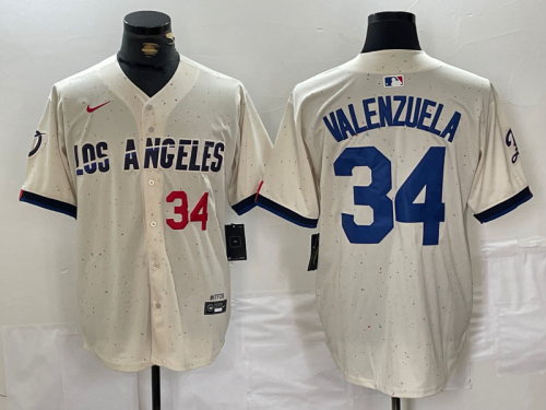 Men's Los Angeles Dodgers #34 Toro Valenzuela Number Cream 2024 City Connect Limited Stitched Jersey