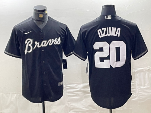 Men's Atlanta Braves #20 Marcell Ozuna Black Cool Base Stitched Baseball Jersey