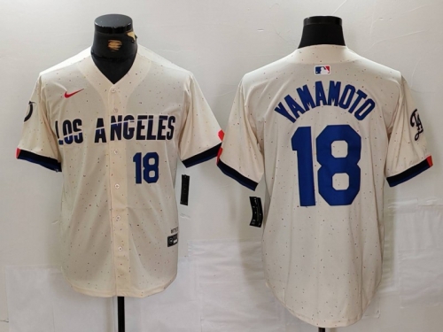 Men's Los Angeles Dodgers #18 Yoshinobu Yamamoto Number Cream 2024 City Connect Limited Stitched Jersey