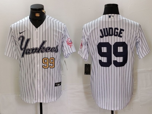 Men's New York Yankees #99 Aaron Judge White Pinstripe Fashion Cool Base Jerseys