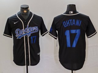 Men's Los Angeles Dodgers #17 Shohei Ohtani Number Black Cool Base With Patch Stitched Baseball Jerseys