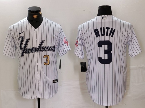 Men's New York Yankees #3 Babe Ruth White Pinstripe Fashion Cool Base Jerseys