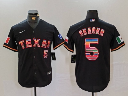 Men's Texas Rangers #5 Corey Seager Black Rainbow Mexico Cool Base Stitched Jersey