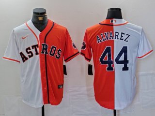 Men's Houston Astros #44 Yordan Alvarez White Orange Split Stitched Baseball Jersey