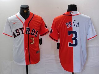 Men's Houston Astros #3 Jeremy Pena Number White Orange Split Stitched Baseball Jersey