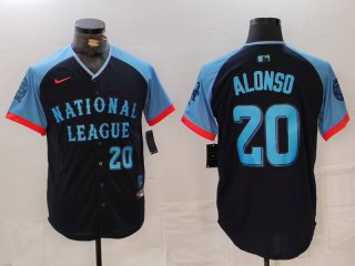 Men's New York Mets #20 Pete Alonso Number Navy 2024 All Star Limited Stitched Jersey