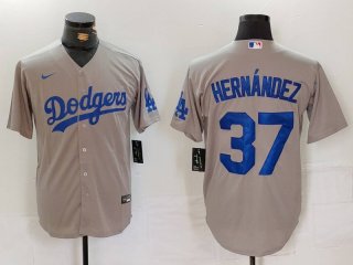 Men's Los Angeles Dodgers #37 Teoscar Hernandez Grey Cool Base Stitched Jersey