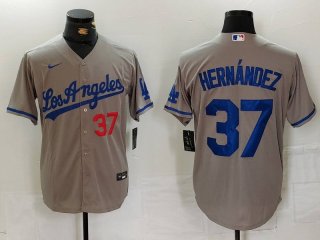 Men's Los Angeles Dodgers #37 Teoscar Hernandez Number Grey With Los Cool Base Stitched Jersey