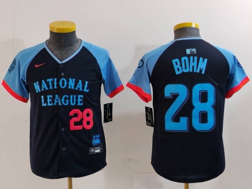 Youth Philadelphia Phillies #28 Alec Bohm Number Navy 2024 All Star Limited Stitched Jersey