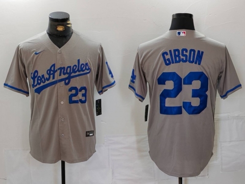 Men's Los Angeles Dodgers #23 Kirk Gibson Number Grey With los Cool Base Stitched Jerseys