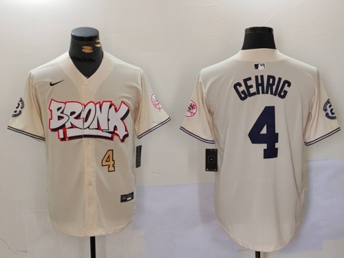 Men's New York Yankees #4 Lou Gehrig Cream Limited Stitched Baseball Jerseys