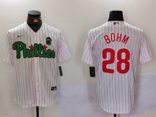 Men's Philadelphia Phillies #28 Alec Bohm White Green Cool Base Stitched Jersey