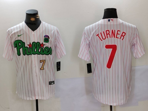 Men's Philadelphia Phillies #7 Trea Turner White Green Cool Base Stitched Jerseys