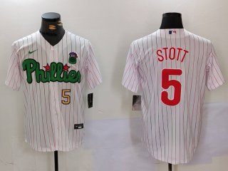 Men's Philadelphia Phillies #5 Bryson Stott White Green Cool Base Stitched Jerseys